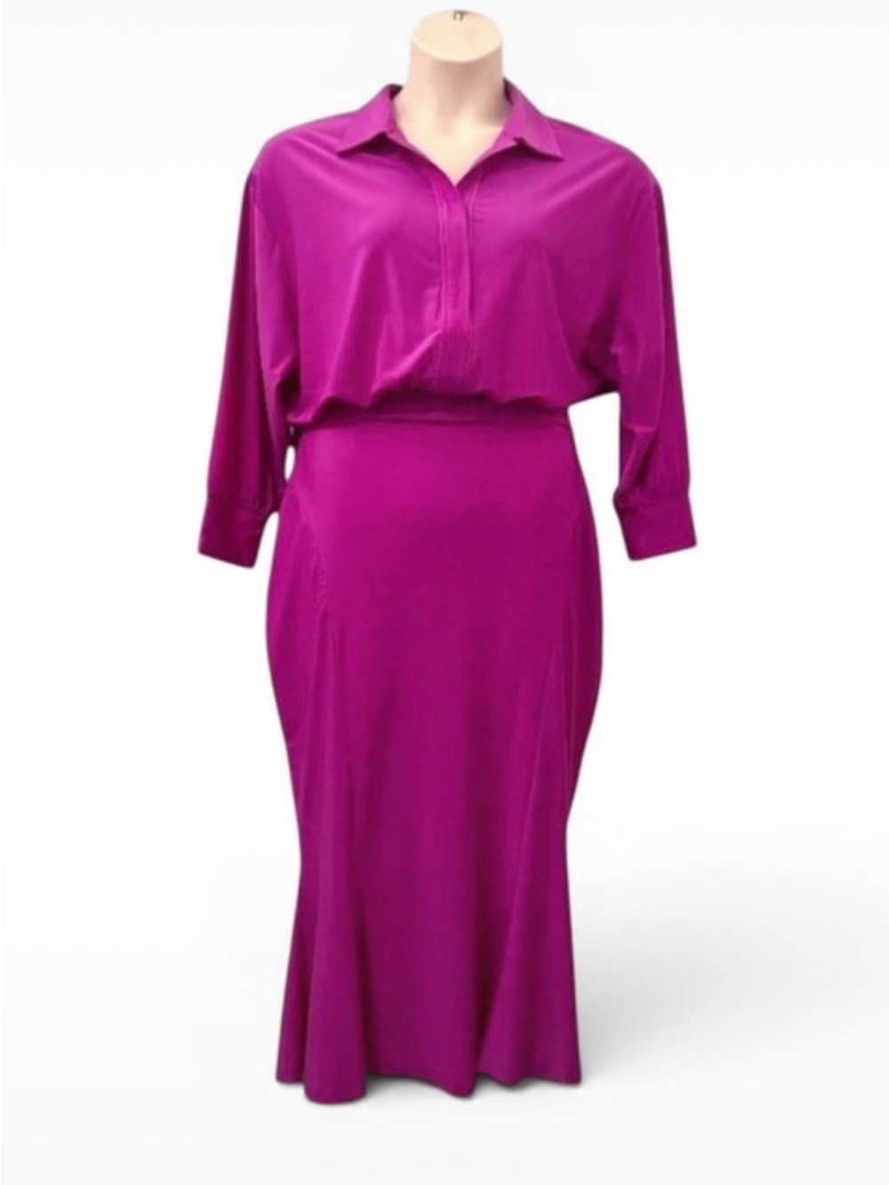 Magenta Long-Sleeve Shirtwaist Maxi Dress - Women